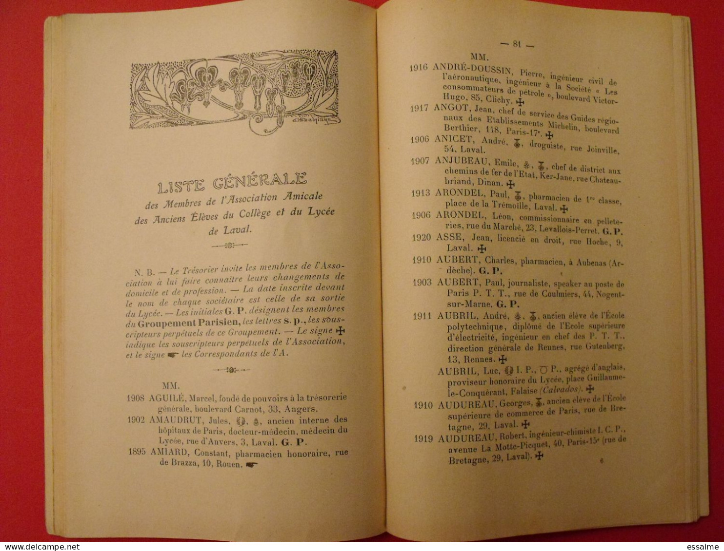 Annuaire De L'association Amicale Des Anciens élèves Du Collège & Du Lycée De Laval. 1935-1936 - Pays De Loire