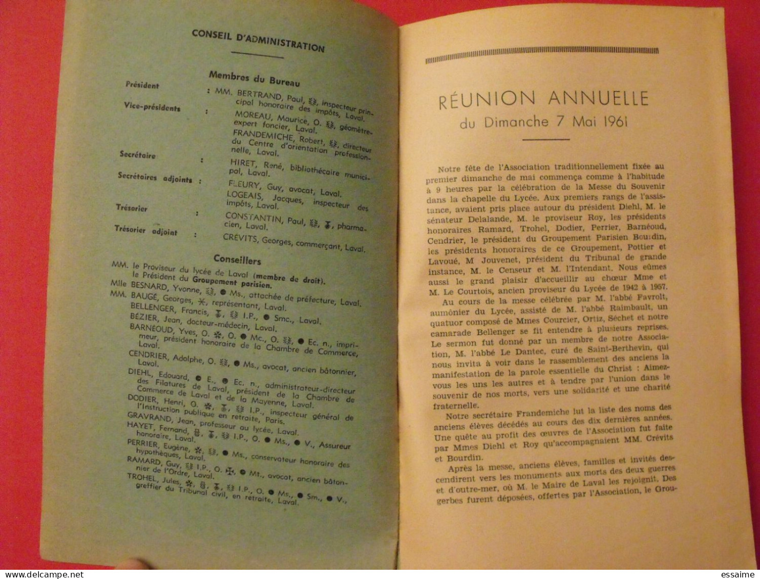 Annuaire De L'association Amicale Des Anciens élèves Du Lycée De Laval. 1960-1961 - Pays De Loire