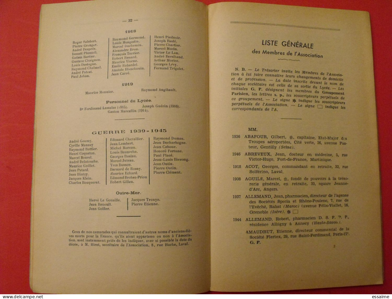 Annuaire De L'association Amicale Des Anciens élèves Du Lycée De Laval. 1960-1961 - Pays De Loire