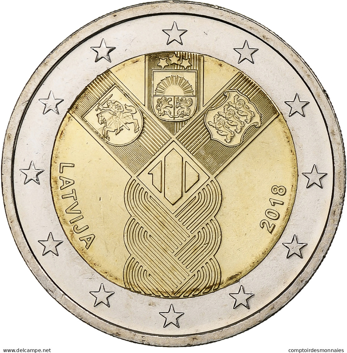 Lettonie, 2 Euro, 2018, Bimétallique, SPL, KM:New - Latvia