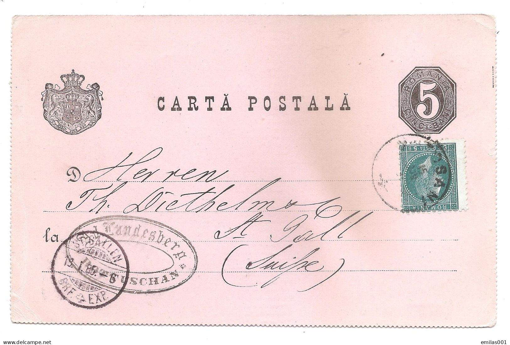 5 Bani Verde Carol I Cu Perfor Deplasat Pe Intreg Postal De 5 Bani - Lettres & Documents