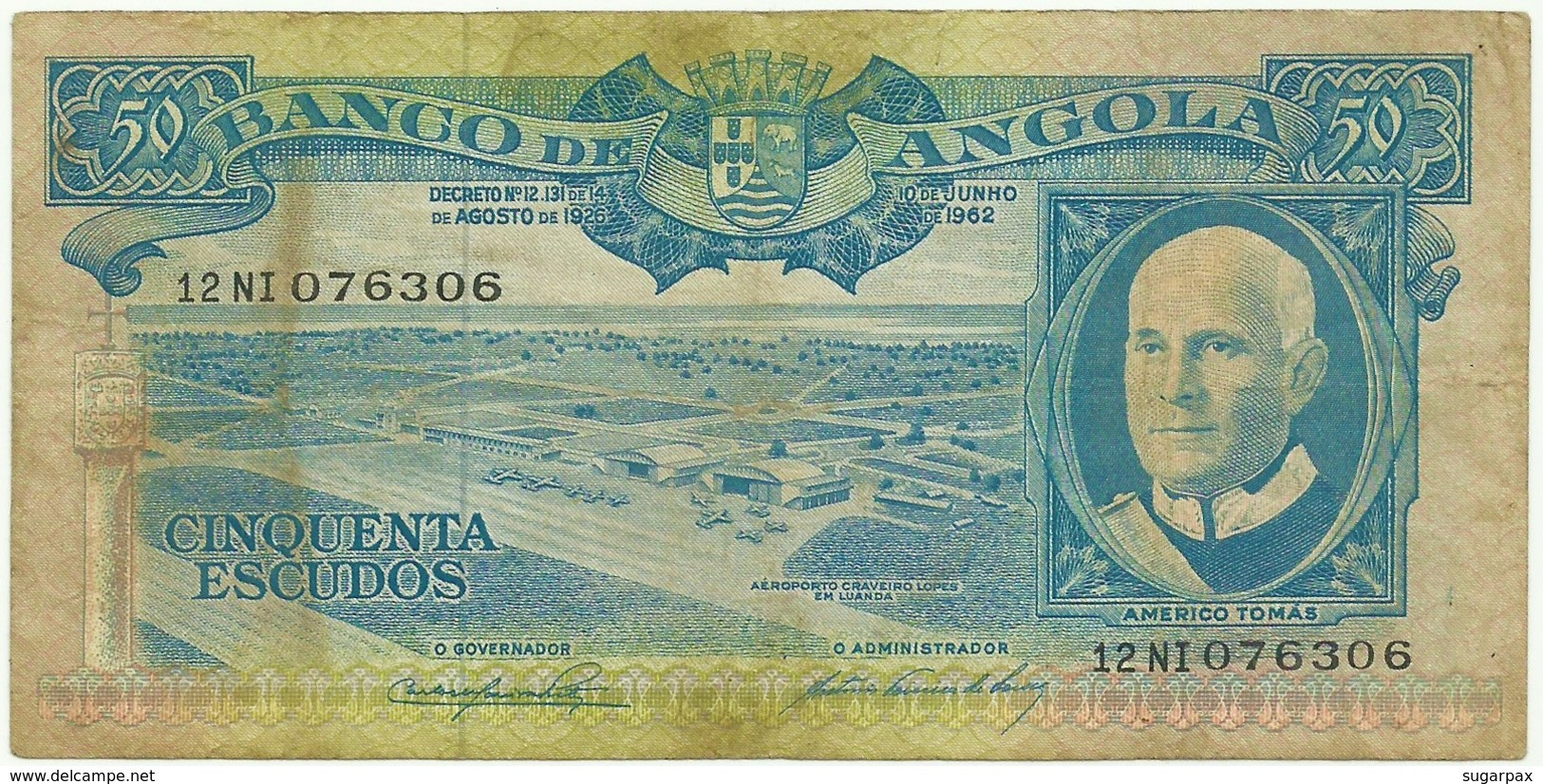 Angola - 50 Escudos - 10.06.1962 - Pick 93 - Série 12 NI - Américo Tomás - PORTUGAL - Angola