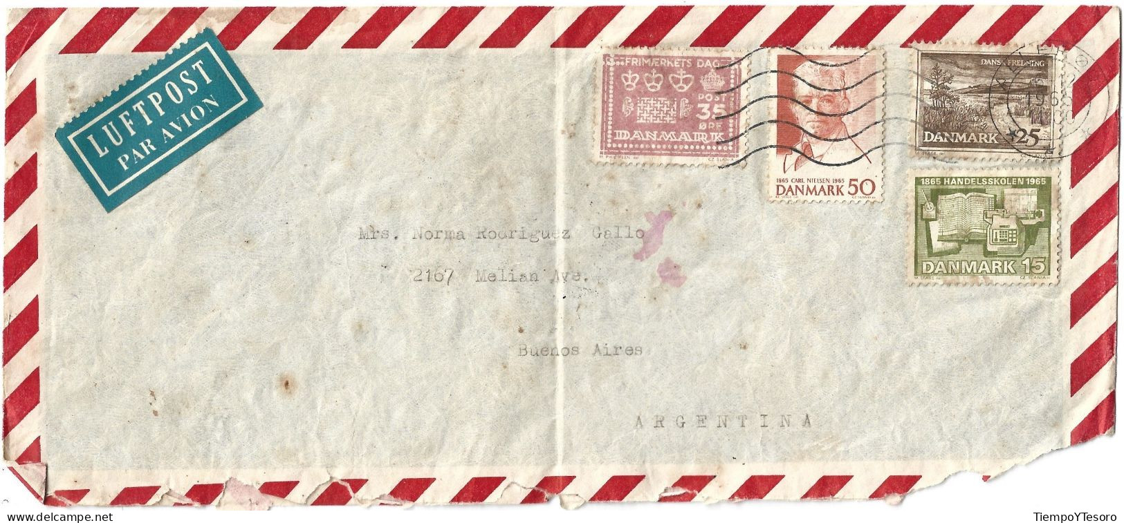 Correspondence - Denmark To Argentina, Luftpost Par Avion, 1965, N°476 - Gebraucht