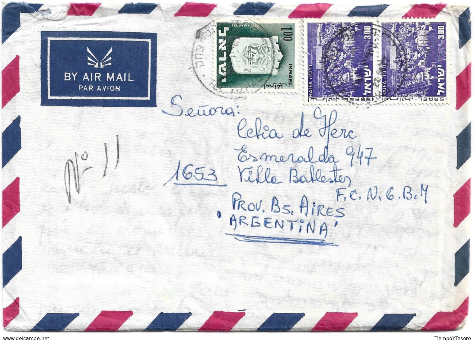 Correspondence - Israel To Argentina, Tel Aviv And Haifi Stamps, N°477 - Airmail