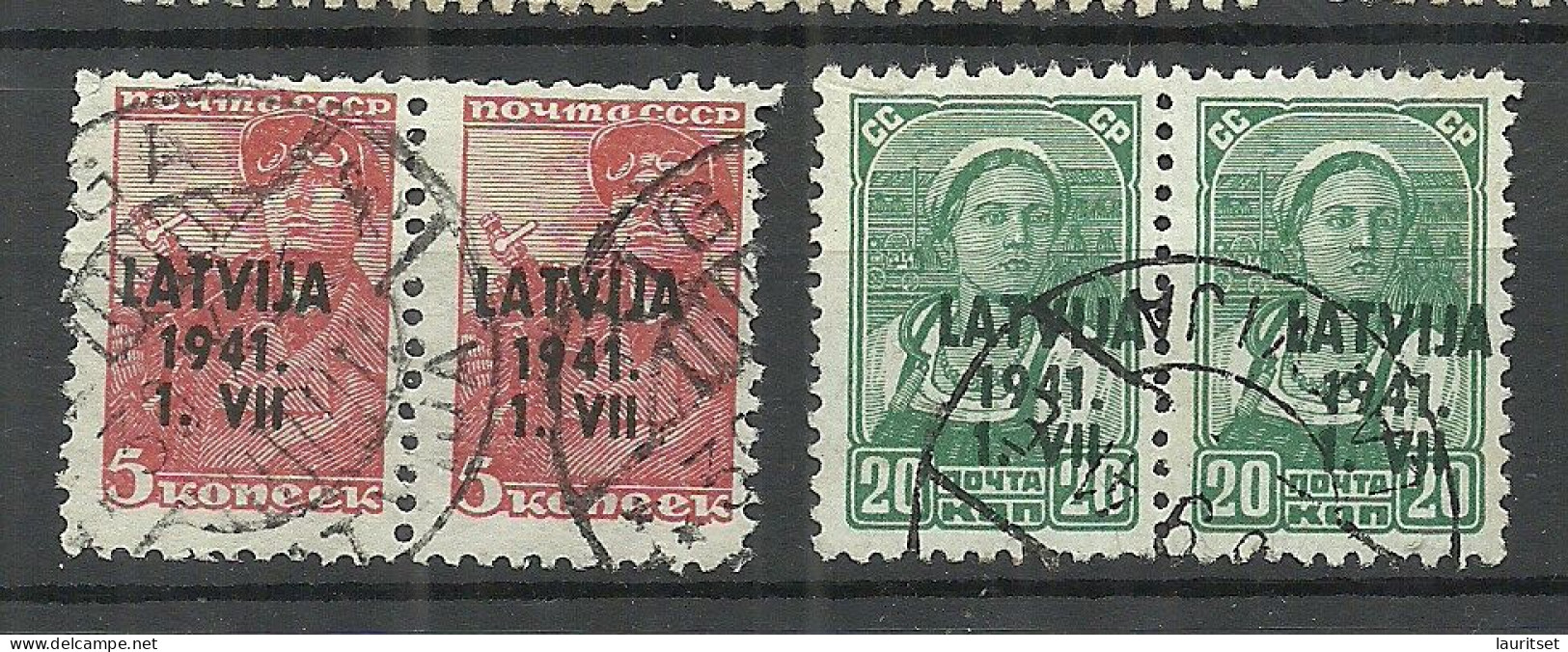 Lettland Latvia 1941 German Occupation Michel 1 & 4 As Pairs O - Lettland