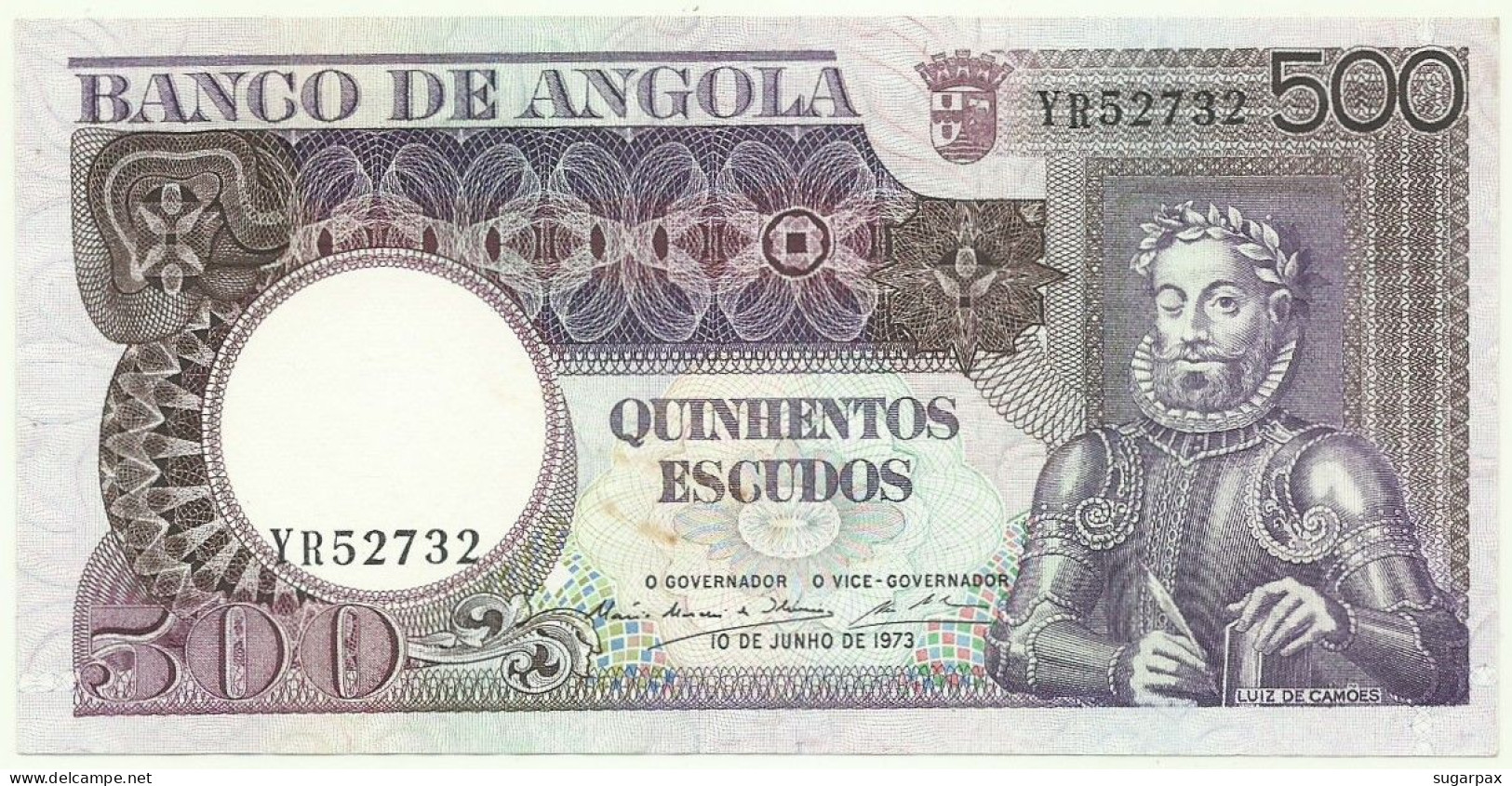 Angola - 500 Escudos - 10.6.1973 - Pick: 107 - Serie YR - Luiz De Camões - PORTUGAL - Angola