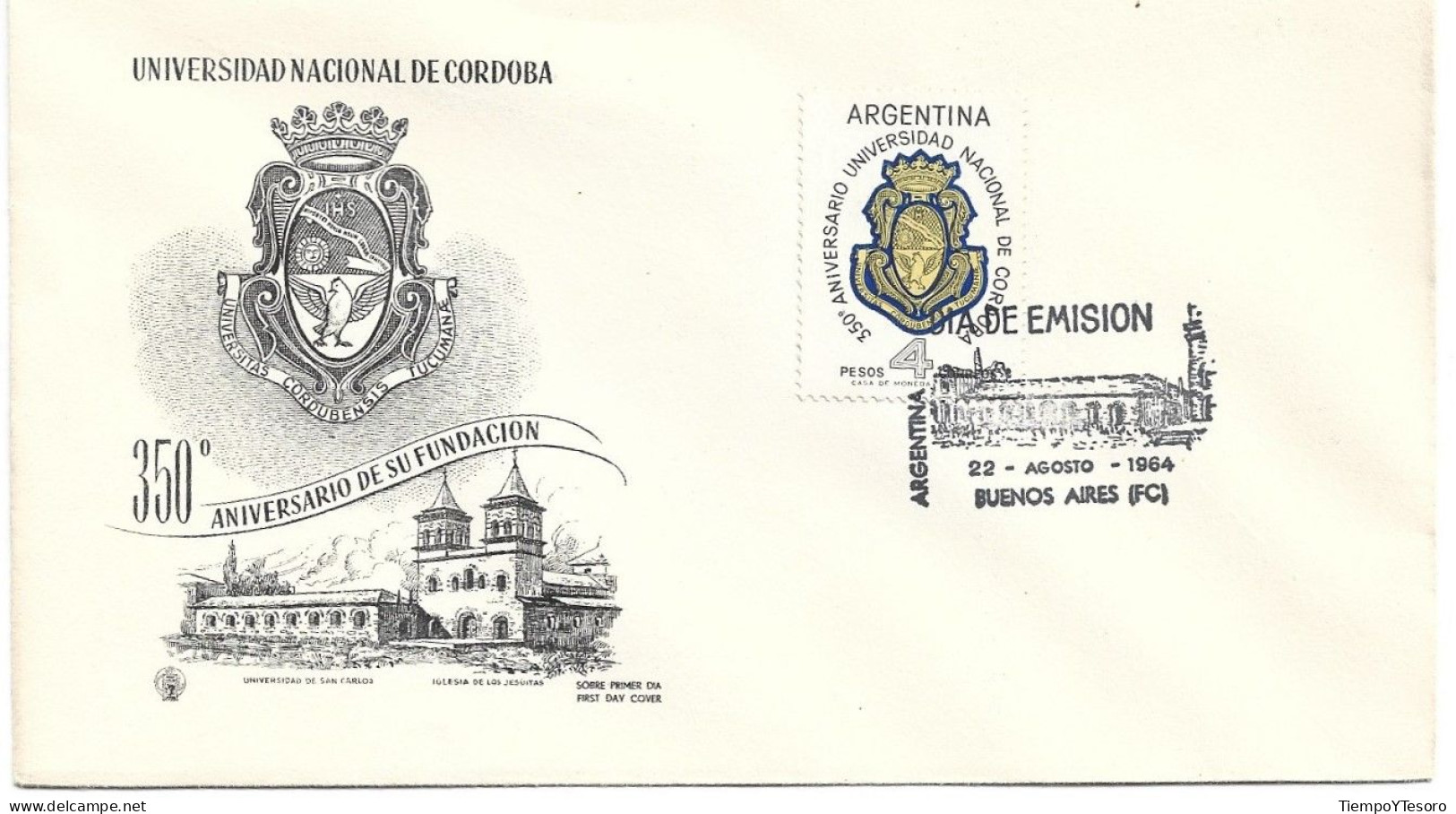 First Day Cover - Argentina, Universidad Nacional De Córdoba, 1964, N°492 - FDC