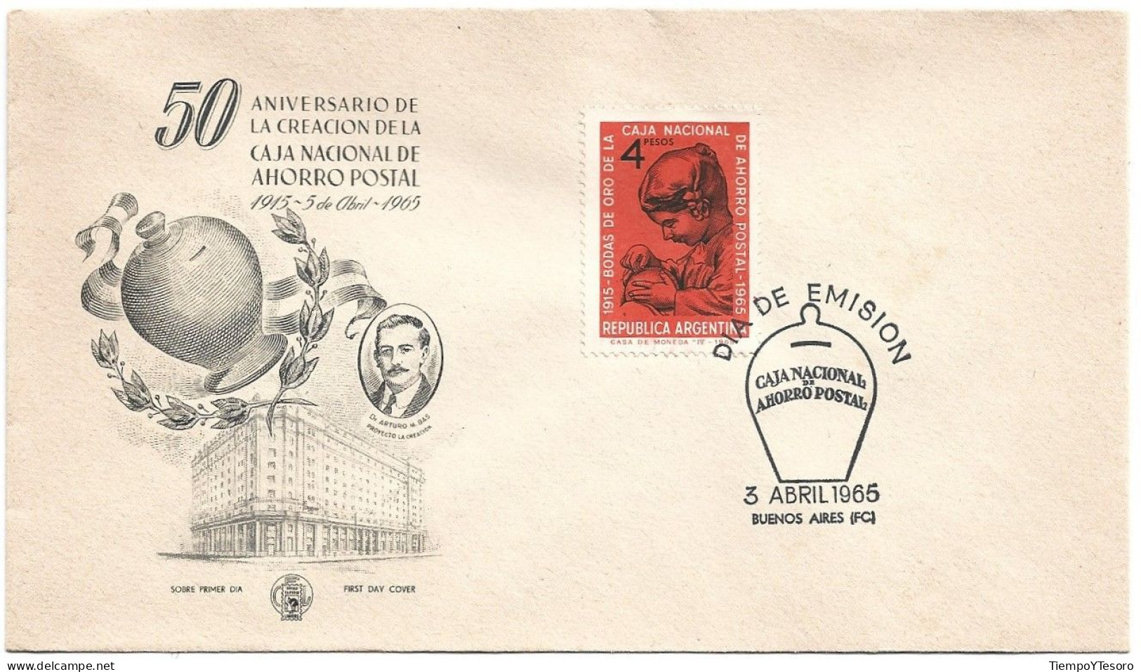 First Day Cover - Argentina, Caja Nacional De Ahorro Postal, 1965, N°494 - FDC