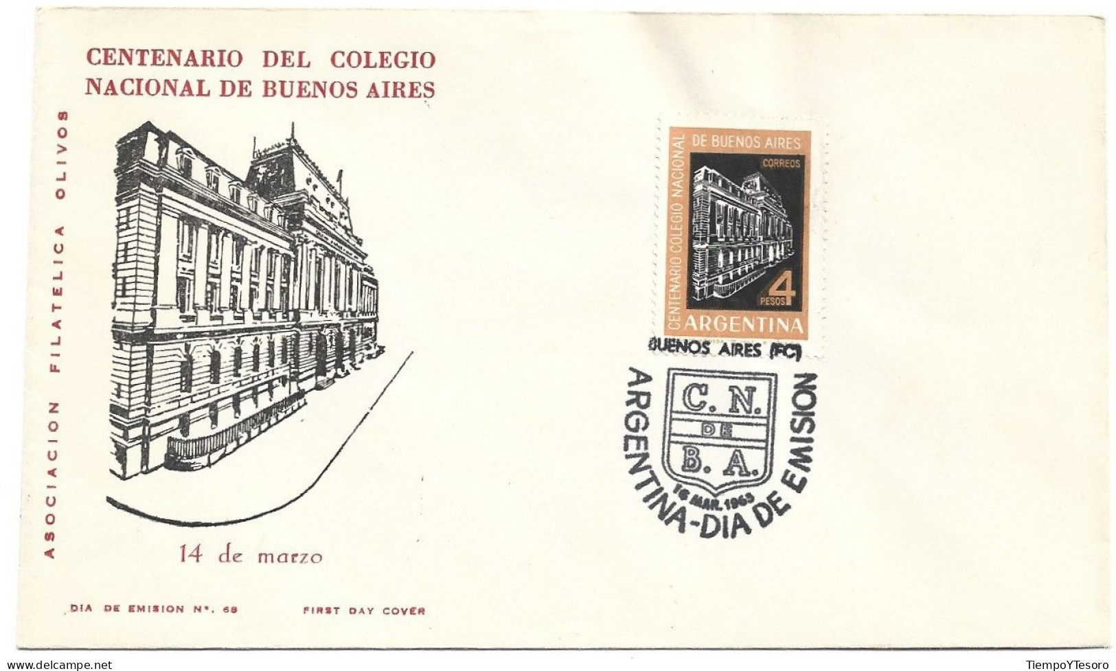 First Day Cover - Argentina, Centenary Of The National School Of Buenos Aires, 1965, N°506 - FDC