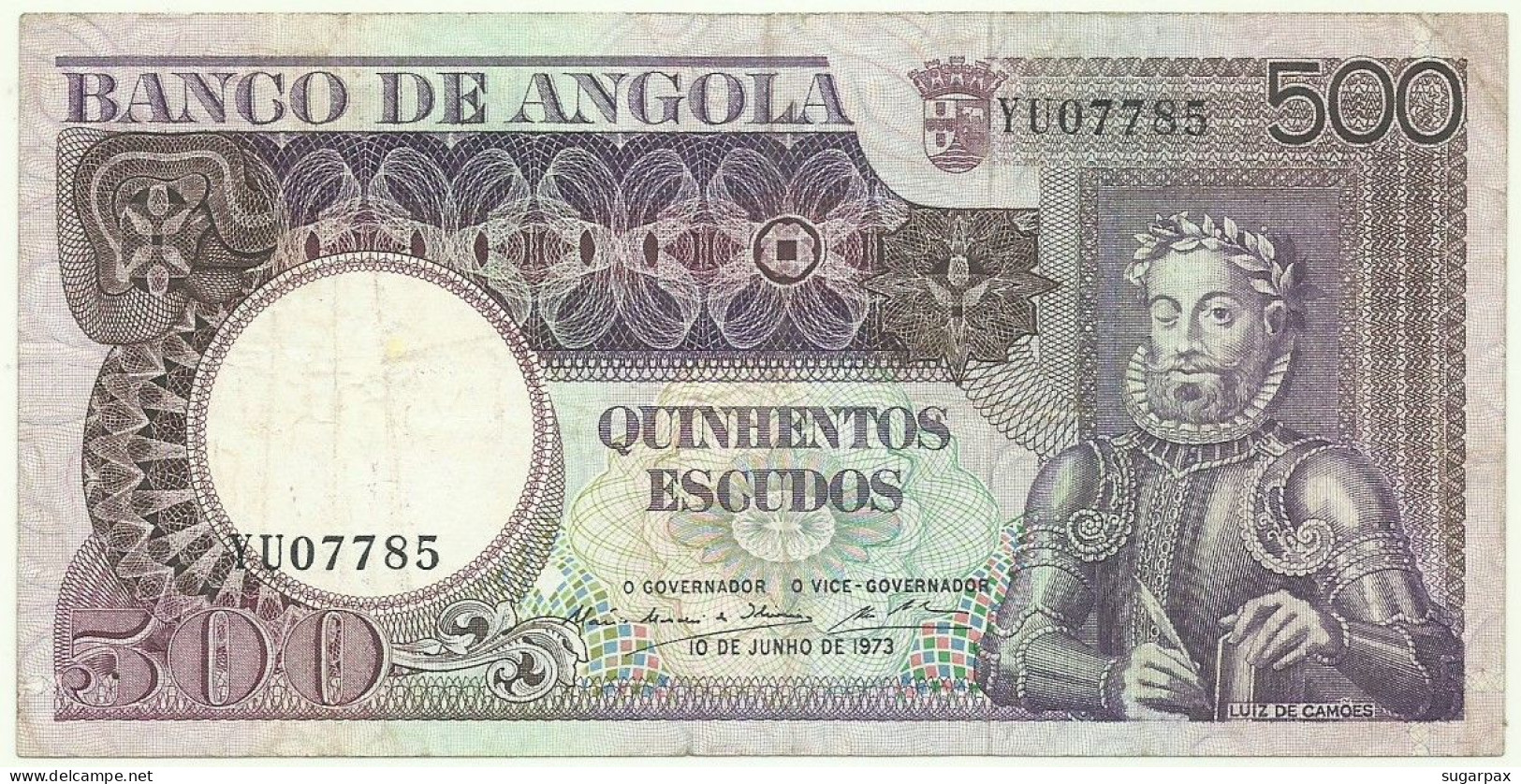 Angola - 500 Escudos - 10.6.1973 - Pick: 107 - Serie YU - Luiz De Camões - PORTUGAL - Angola