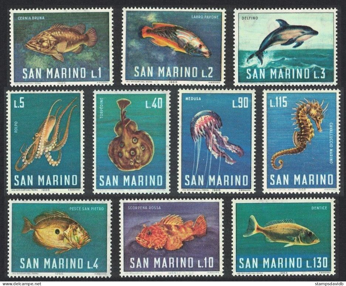 1966 San Marino 869-878 Marine Fauna - Dolphins - Dauphins