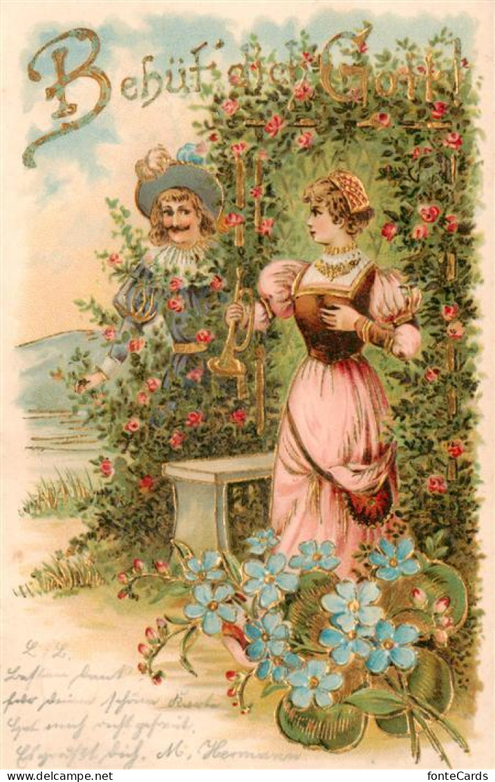 73929273 Trompeter_von_Saeckingen_Scheffel Behuet Dich Gott Frau Trompeter Litho - Märchen, Sagen & Legenden