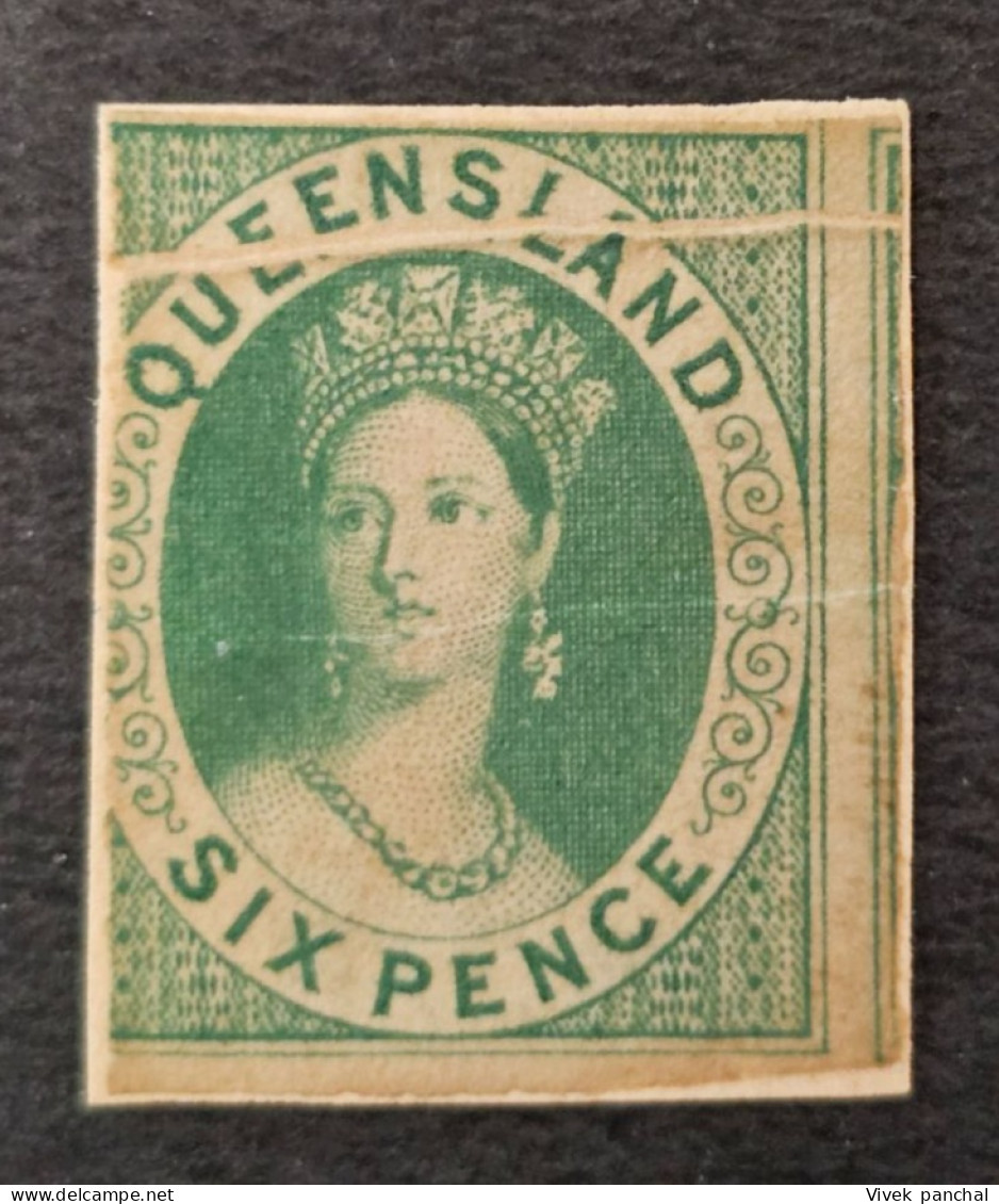 QUEENSLAND 1860 SC#3 Deep Green / Pre-Printing Paper Fold ERROR! - Mint Stamps