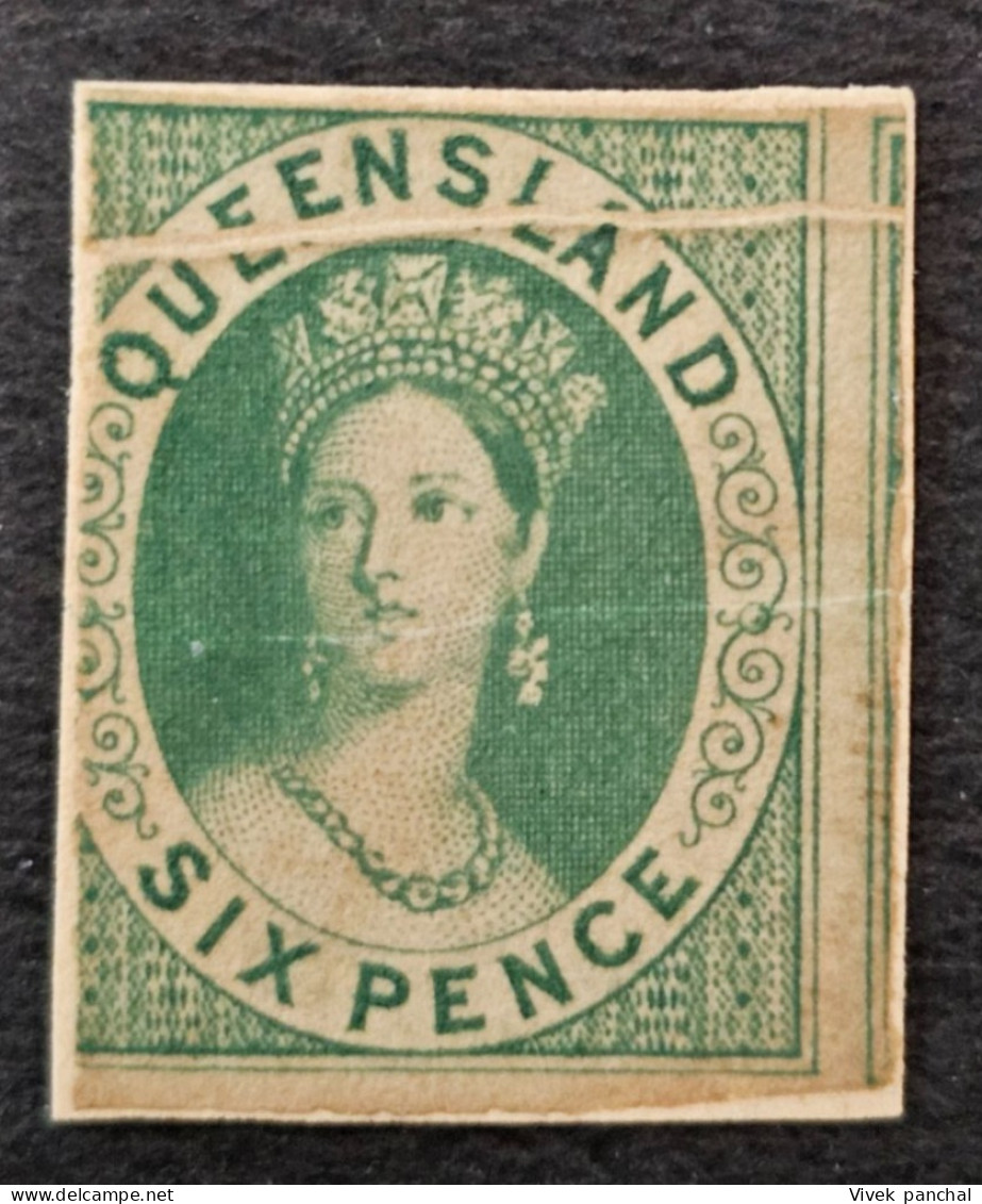 QUEENSLAND 1860 SC#3 Deep Green / Pre-Printing Paper Fold ERROR! - Nuevos