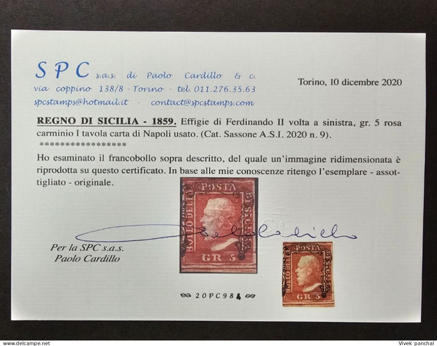 1859 Italy State Sicily Lot of 3 Stamps with Certificates 5gr