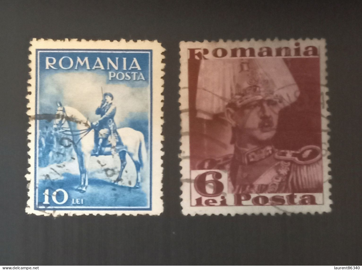 Roumanie 1932 King Carol II On The Horse & 1934 King Carol I – Modèle: Heliogravură - Usado