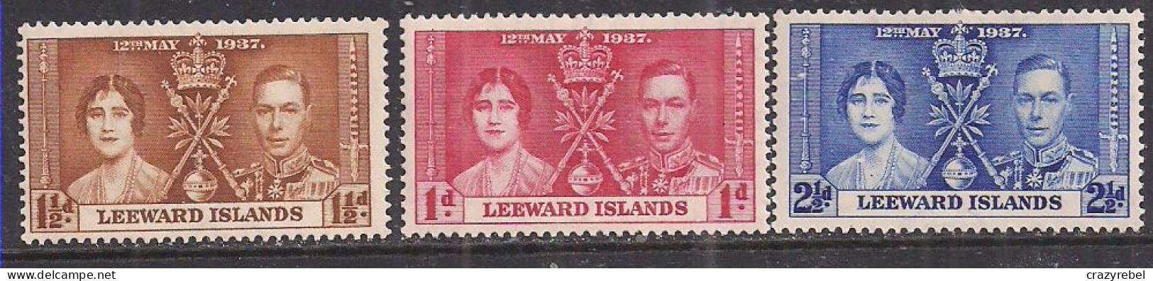 Leeward Islands 1937 KGV1 Set Coronation MM SG 92-94 ( E322 ) - Leeward  Islands