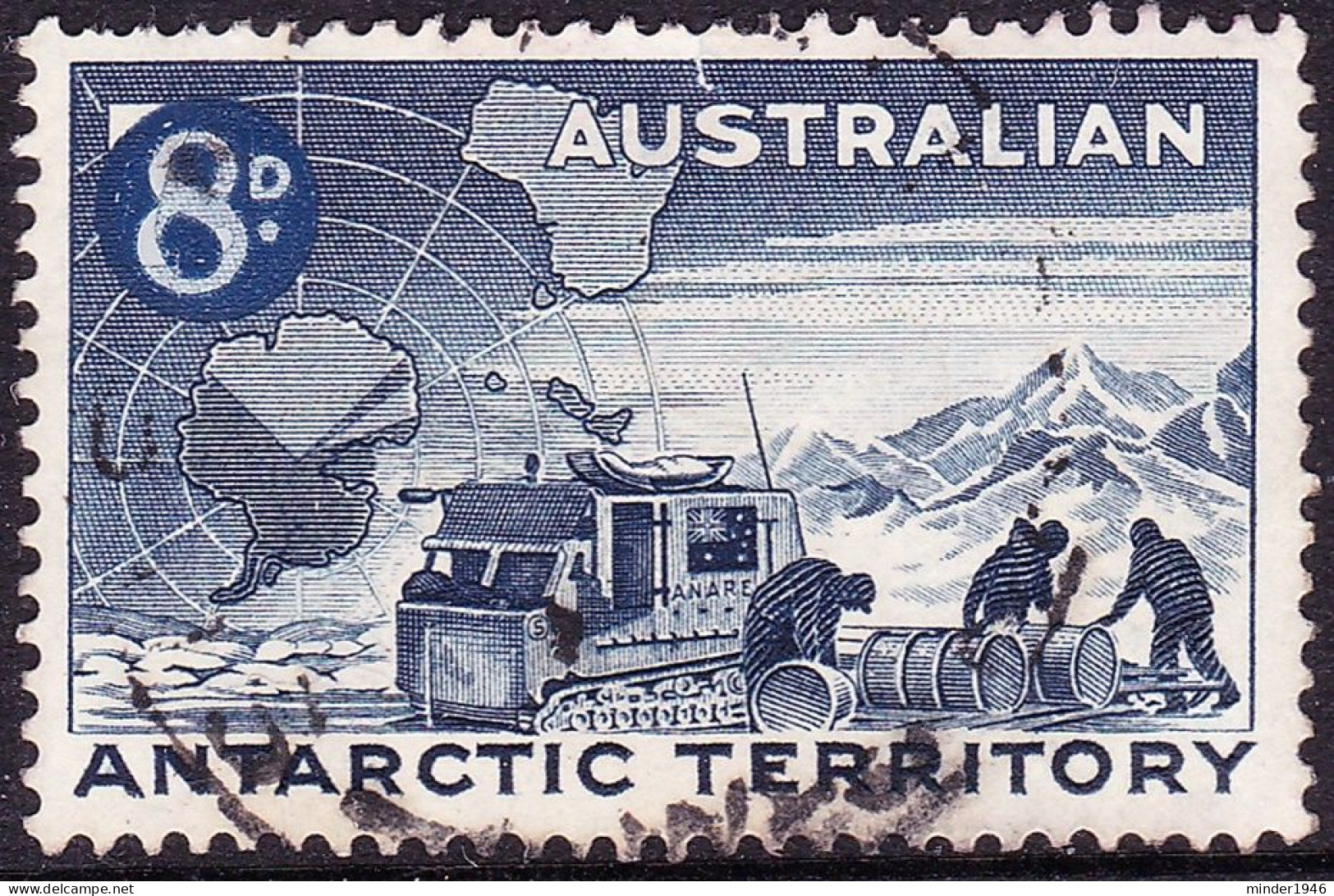 AUSTRALIAN ANTARCTIC TERRITORY (AAT) 1959 QEII 7d On 8d Black & Indigo, Weasle & Team SG3 Used - Oblitérés