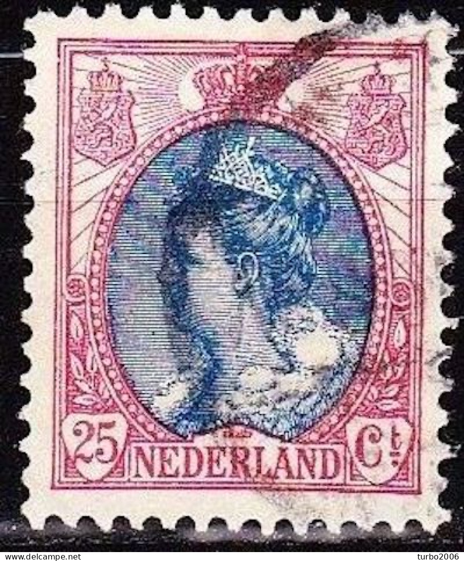 Rode Punt In Rechterkaderlijnen In 1899 Koningin Wilhelmina 25 Cent Rood En Blauw NVPH 71 - Plaatfouten En Curiosa