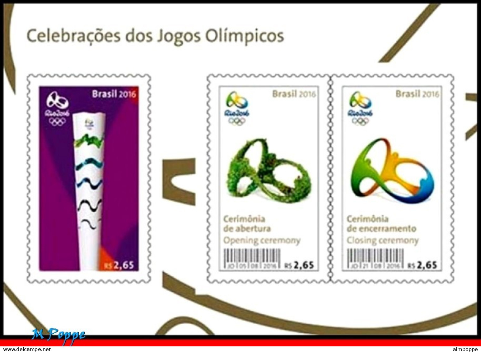 Ref. BR-V2016-14-3 BRAZIL 2016 - OLYMPIC PARALYMPIC GAMES,RIO 2016,TORCH, CEREMONYS, 2 S/S MNH, SPORTS 6V - Eté 2016: Rio De Janeiro