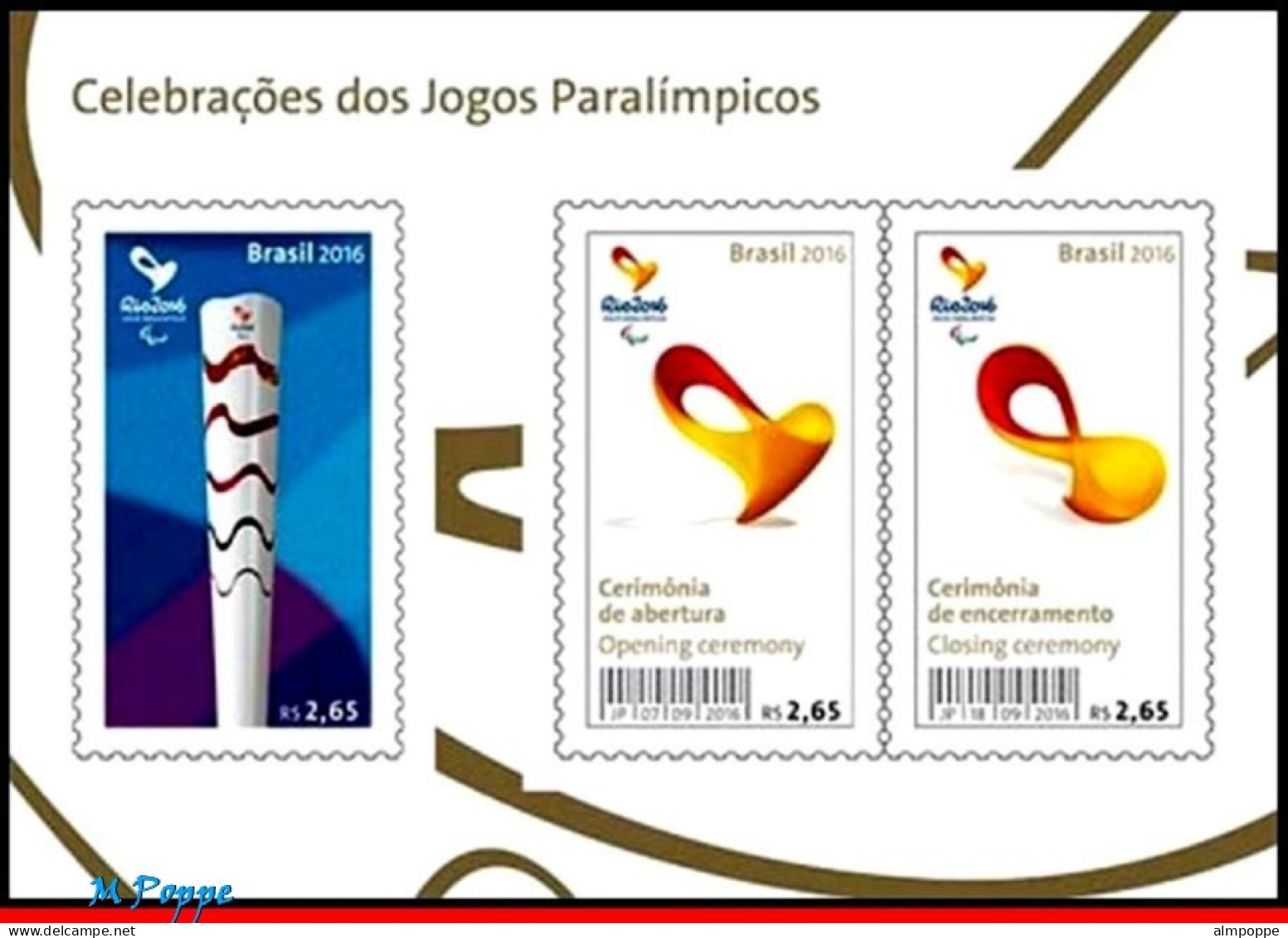 Ref. BR-V2016-14-3 BRAZIL 2016 - OLYMPIC PARALYMPIC GAMES,RIO 2016,TORCH, CEREMONYS, 2 S/S MNH, SPORTS 6V - Verano 2016: Rio De Janeiro