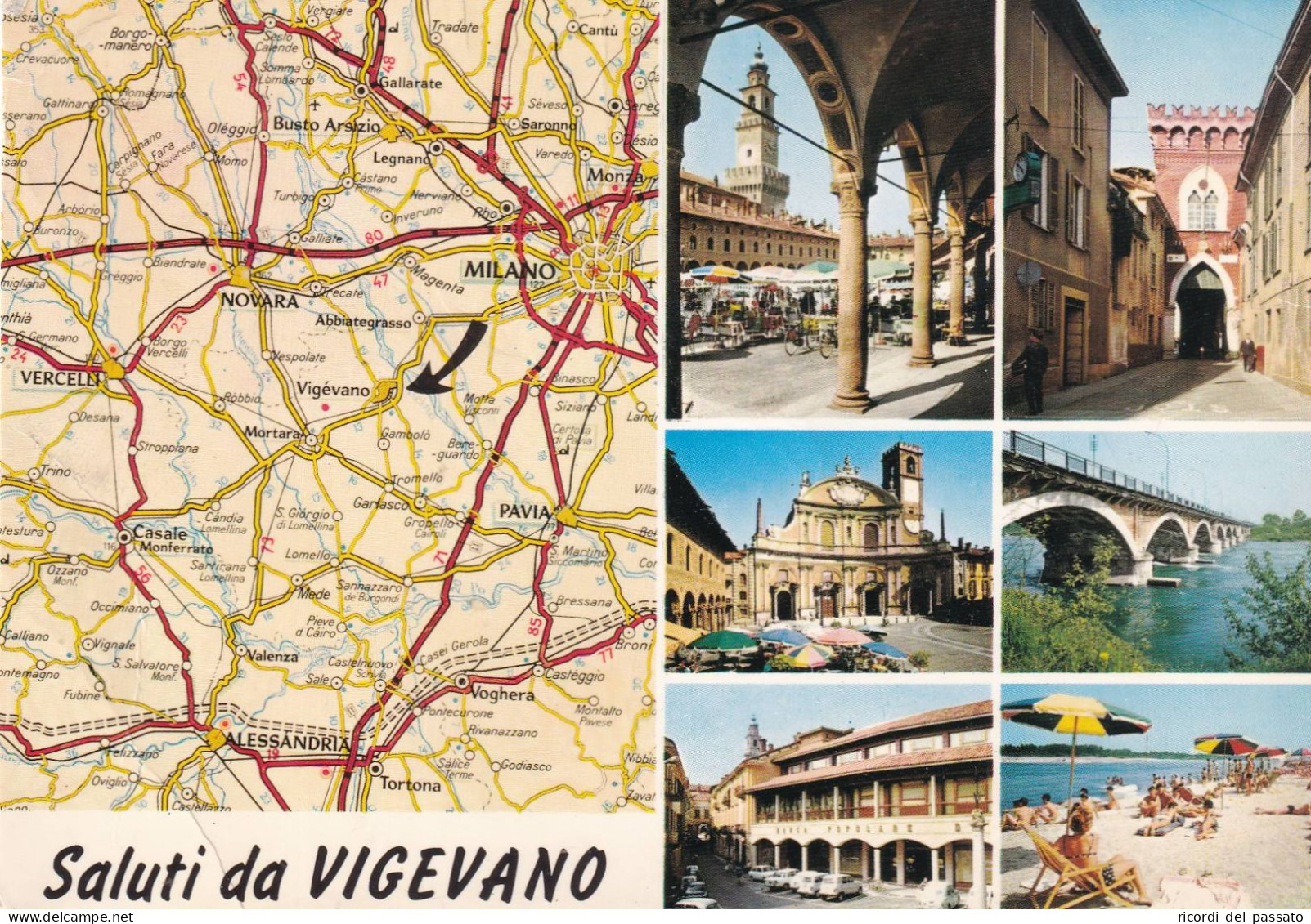 Cartolina Vigevano - Saluti Con Vedutine - Vigevano