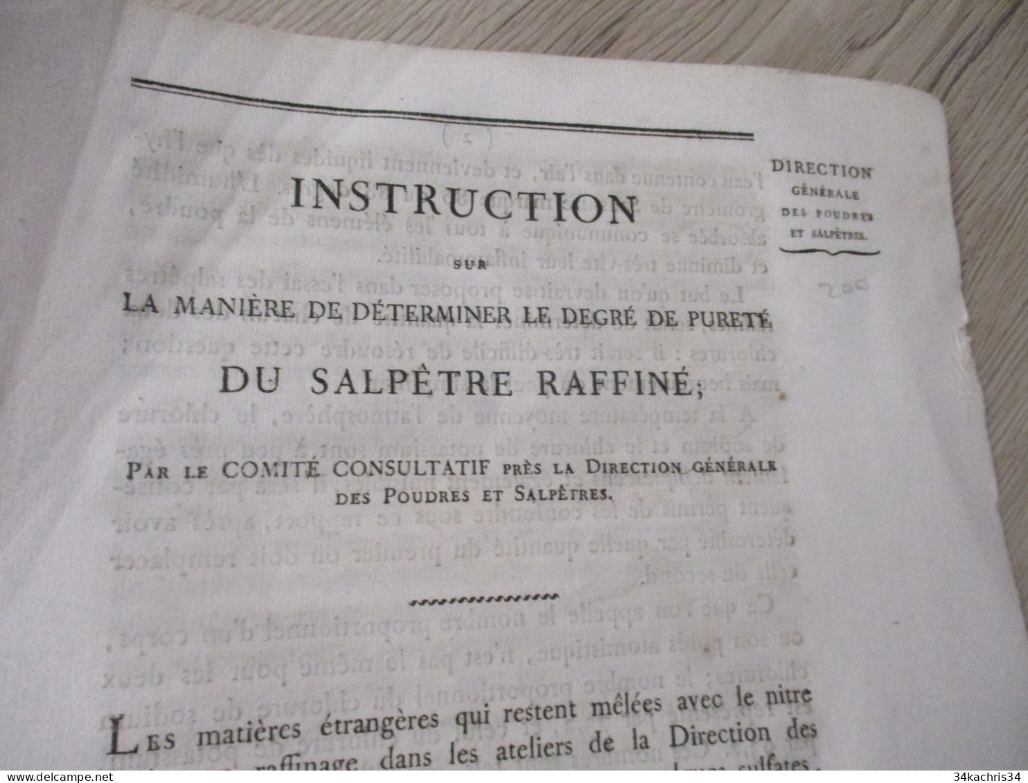 Instruction Sur La Manière Le Degré De Pureté Du Salpêtre Raffiné 1818 Ruty - Historical Documents