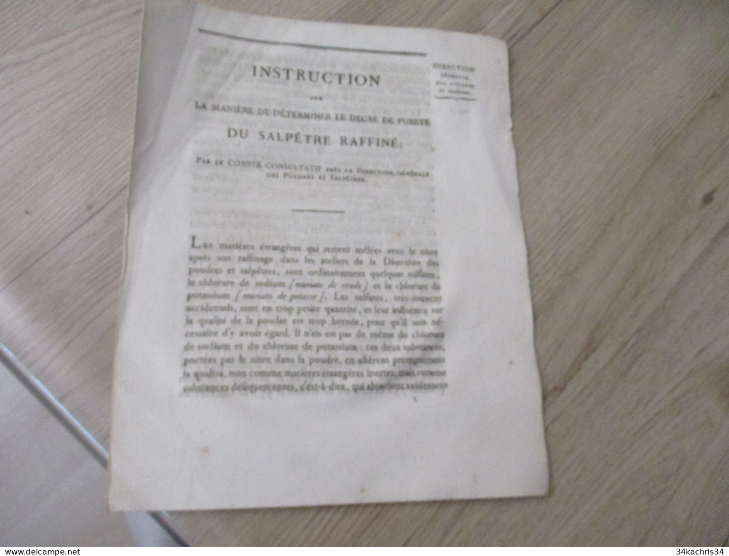 Instruction Sur La Manière Le Degré De Pureté Du Salpêtre Raffiné 1818 Ruty - Historical Documents