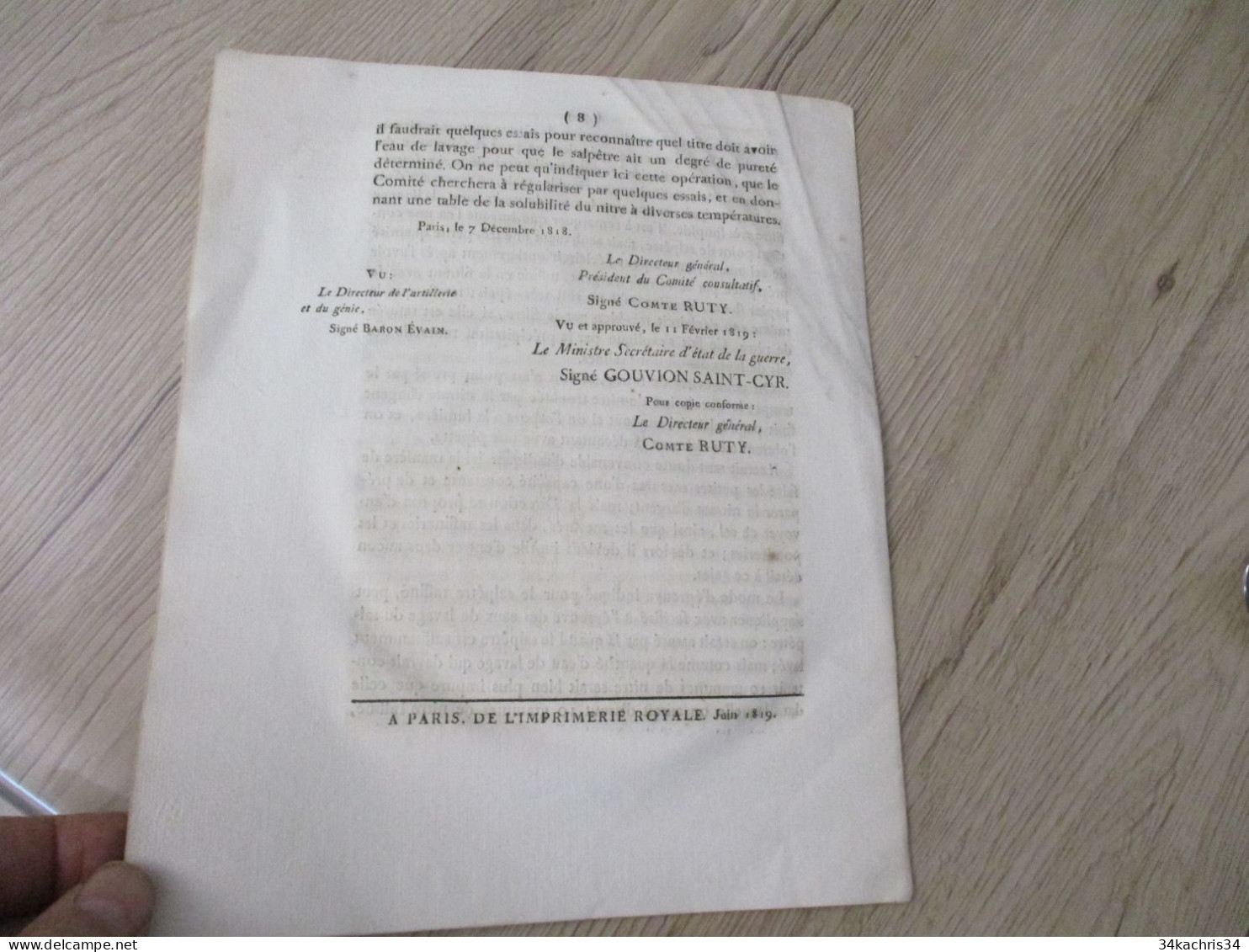 Instruction Sur La Manière Le Degré De Pureté Du Salpêtre Raffiné 1818 Ruty - Historical Documents