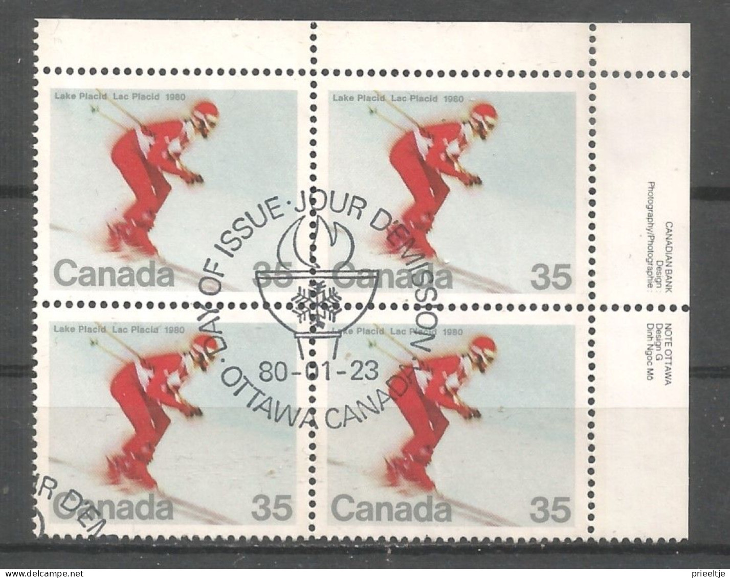 Canada 1980 Ol. Winter Games Lake Placid 4-block Y.T. 727 (0) - Oblitérés