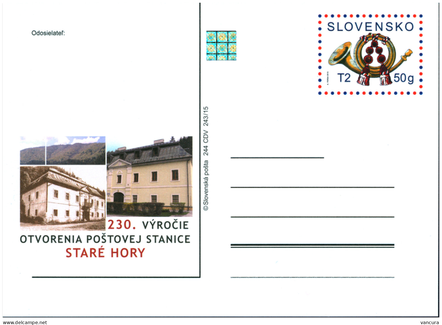 CDV 244 Slovakia Post Horn Stara Hora Post Office 230th Anniversary 2015 - Postales