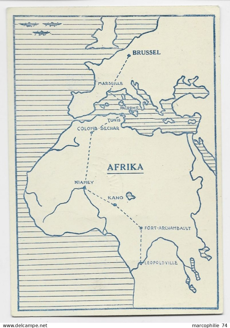 CONGO BELGE MIXTE BELGIQUE CARTE AFRIKA PAR AVION  PHALENE BRUXELLES LEOPOLDVILLE 1937 - Cartas & Documentos