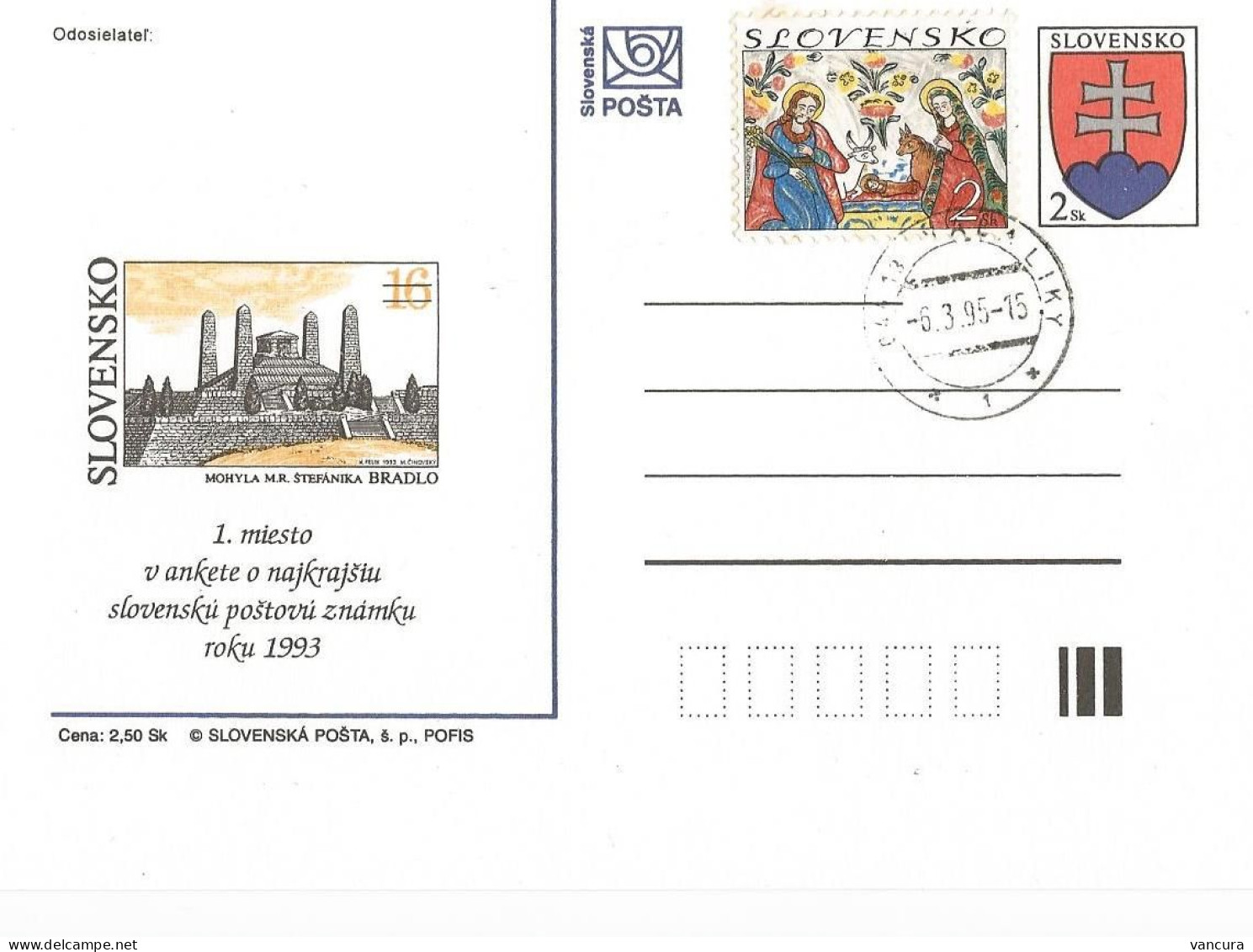 CDV 5  Slovakia Best Slovak Stamp Of 1993 Bradlo 1994 M. R. Stefanik - Ansichtskarten