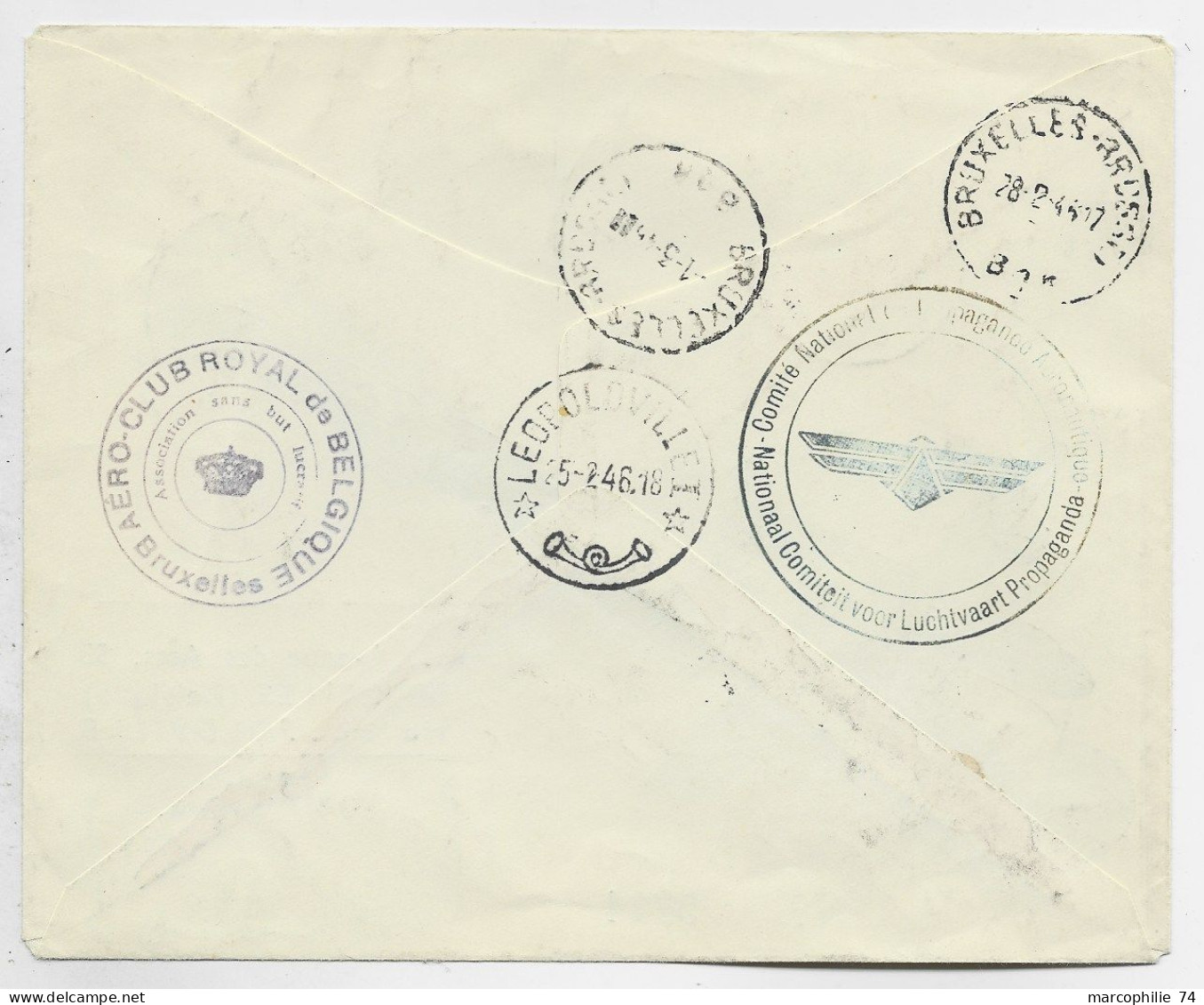 CONGO BELGE PA MIXTE BELGIQUE LETTRE COVER AVION BRUXELLES 1946 TO LEOPOLDVILLE - Covers & Documents