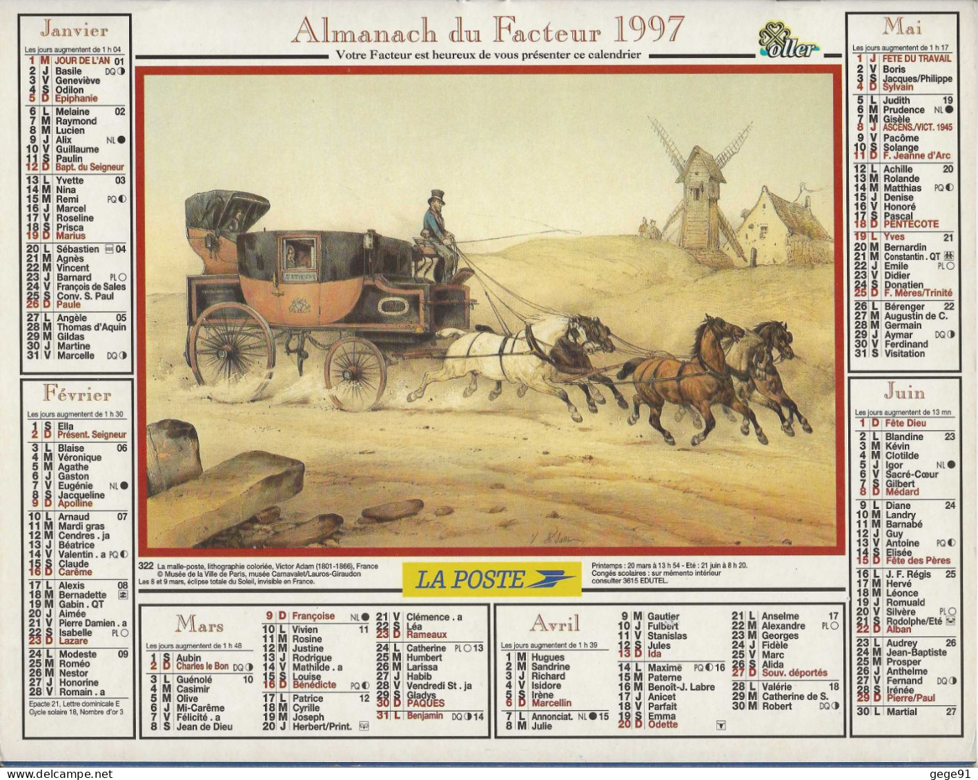 Calendrier De 1997 - Almanach - Malle-poste - Big : 1991-00