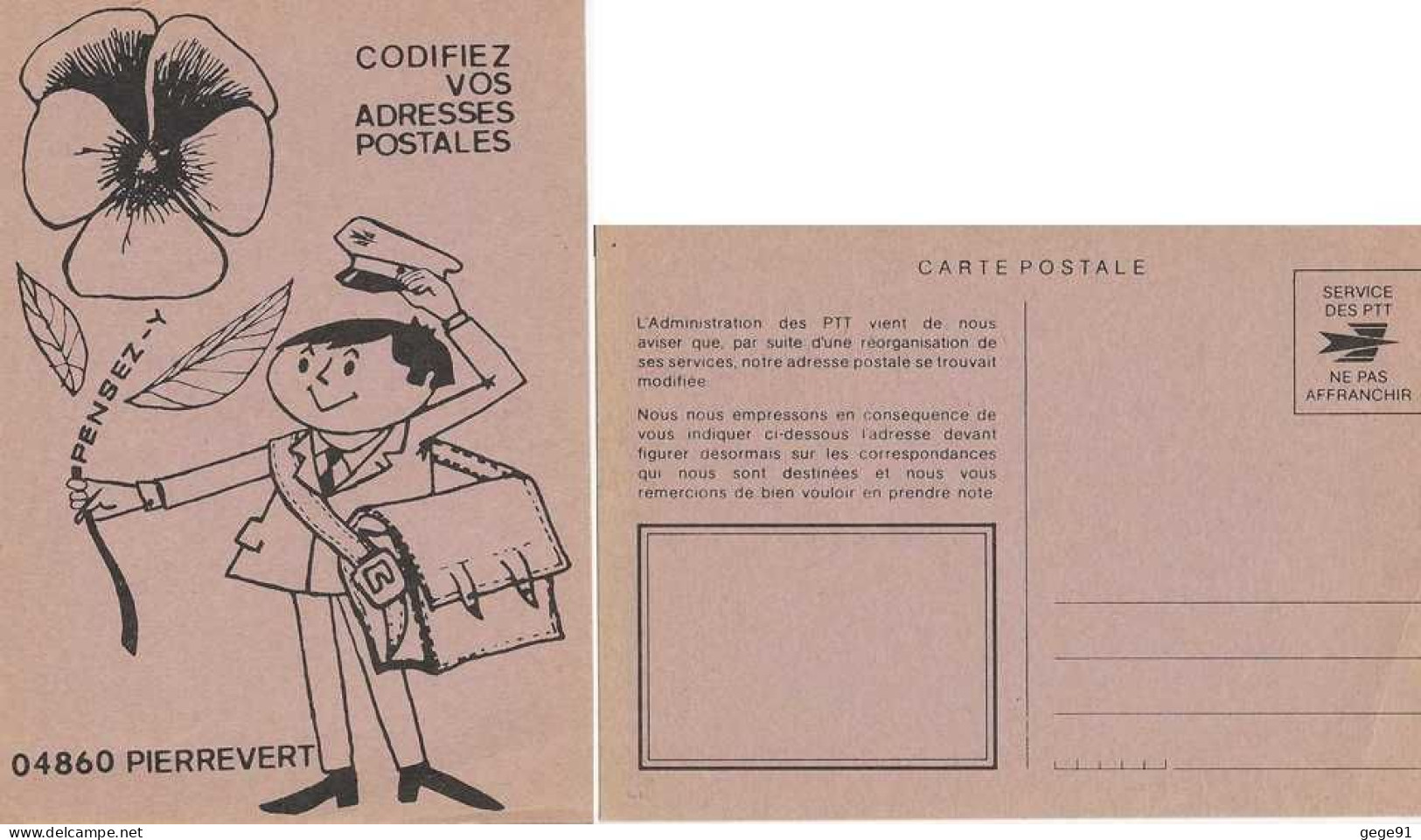 Carte Postale - Entier Postal De Service - Codifiez Vos Adresses Postales - 04860 Pierrevert - Pseudo-officiële  Postwaardestukken