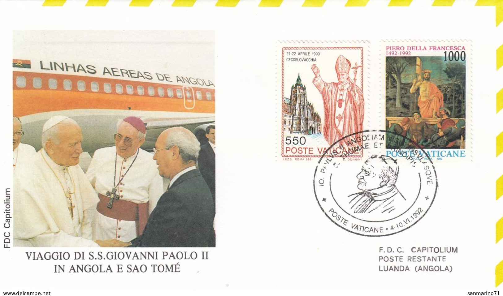 VATICAN Cover 8-34,popes Travel 1992,Angola - Papi