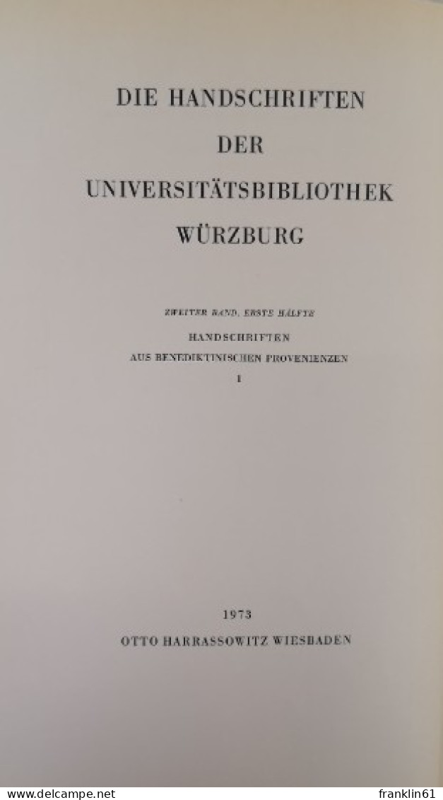 Die Handschriften Aus Benediktinischen Provenienzen. I. - Otros & Sin Clasificación