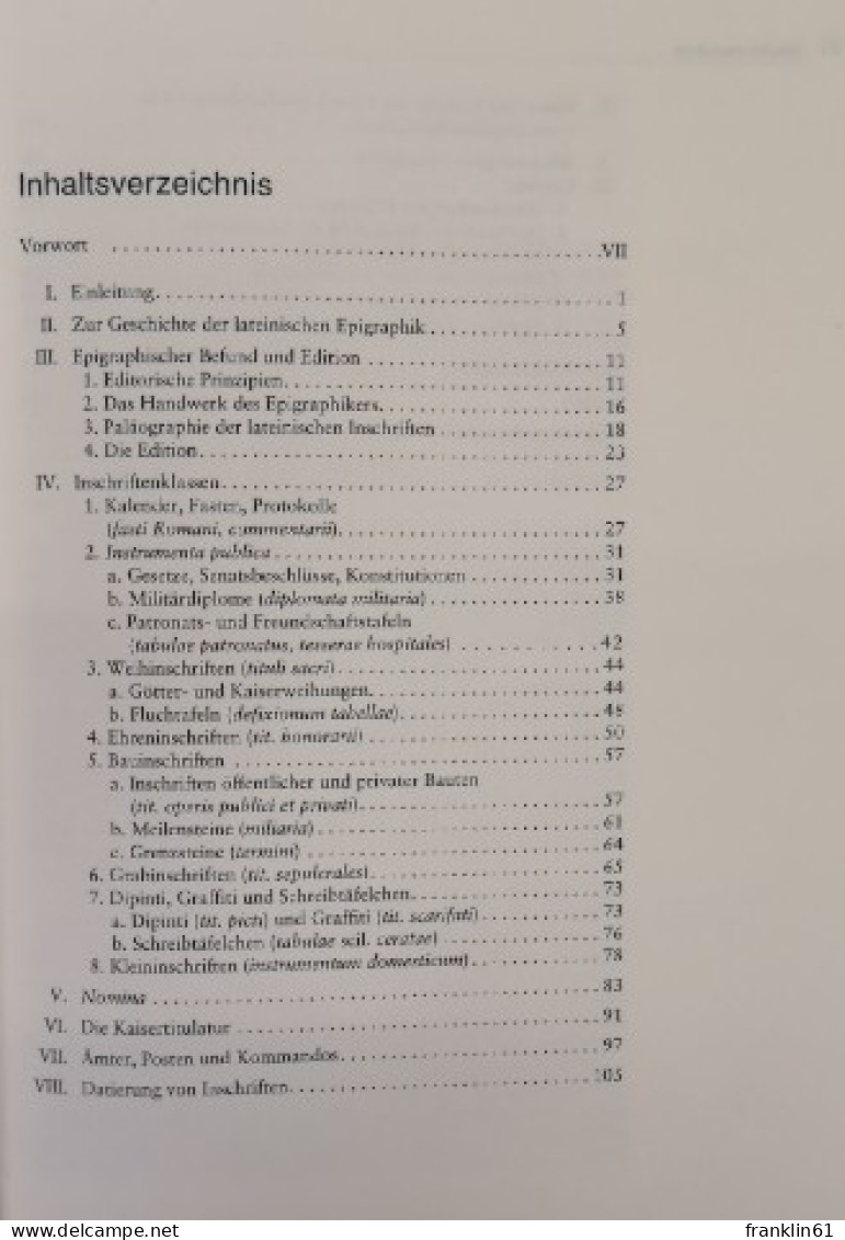 Einführung In Die Lateinische Epigraphik. - Otros & Sin Clasificación