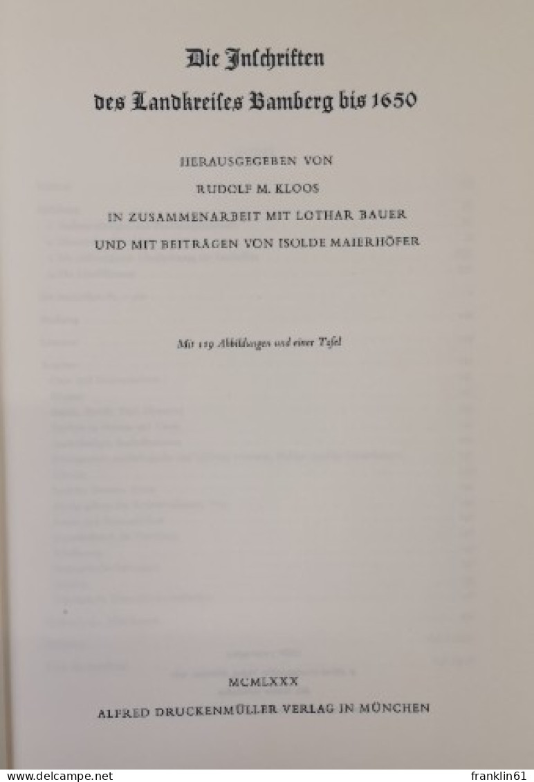 Die Inschriften Des Landkreises Bamberg Bis 1650. - Otros & Sin Clasificación