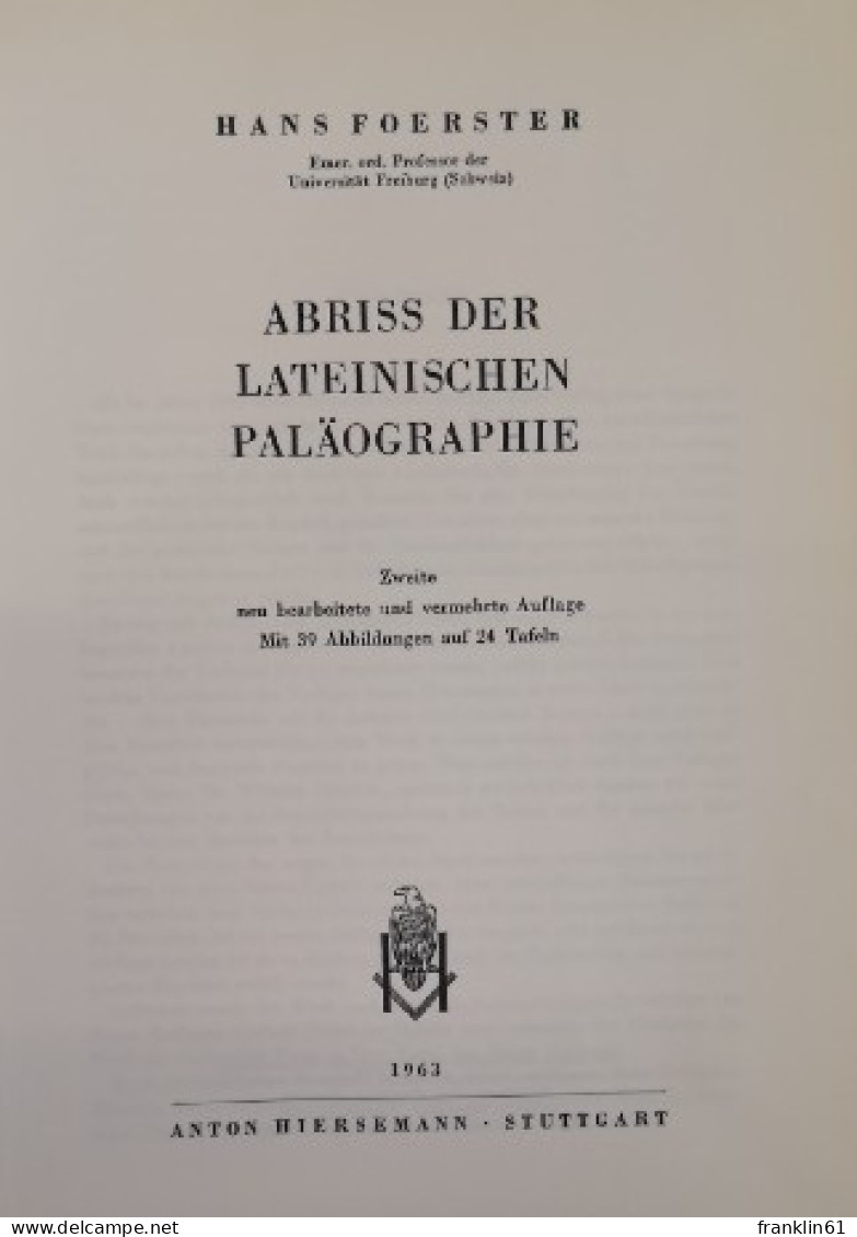 Abriss Der Lateinischen Paläographie. - Otros & Sin Clasificación