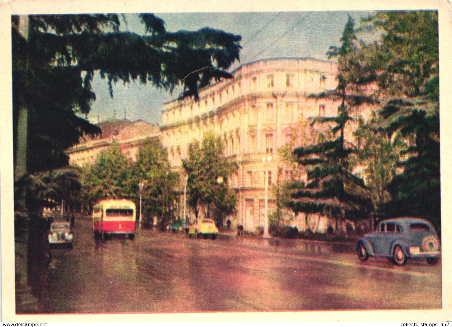 TBILISI, ARCHITECTURE, RUSTAVELI AVENUE, CARS, BUS, GEORGIA, POSTCARD - Géorgie