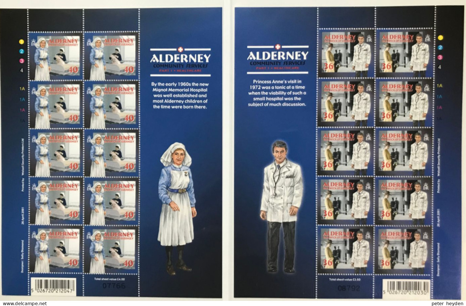 Alderney 2001 Community Services 1 Healthcare ~ MNH Sheetlets ~ Nurse, Doctor, Hospital - Alderney