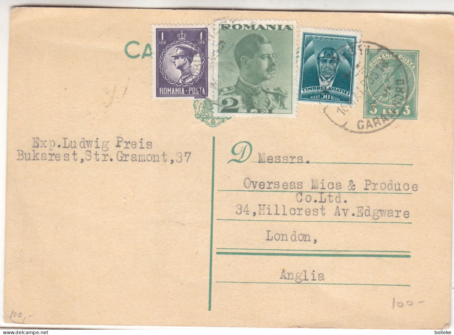 Roumanie - Carte Postale De 1935 - Entier Postal - Oblit Bucuresti - Exp Vers London - - Storia Postale