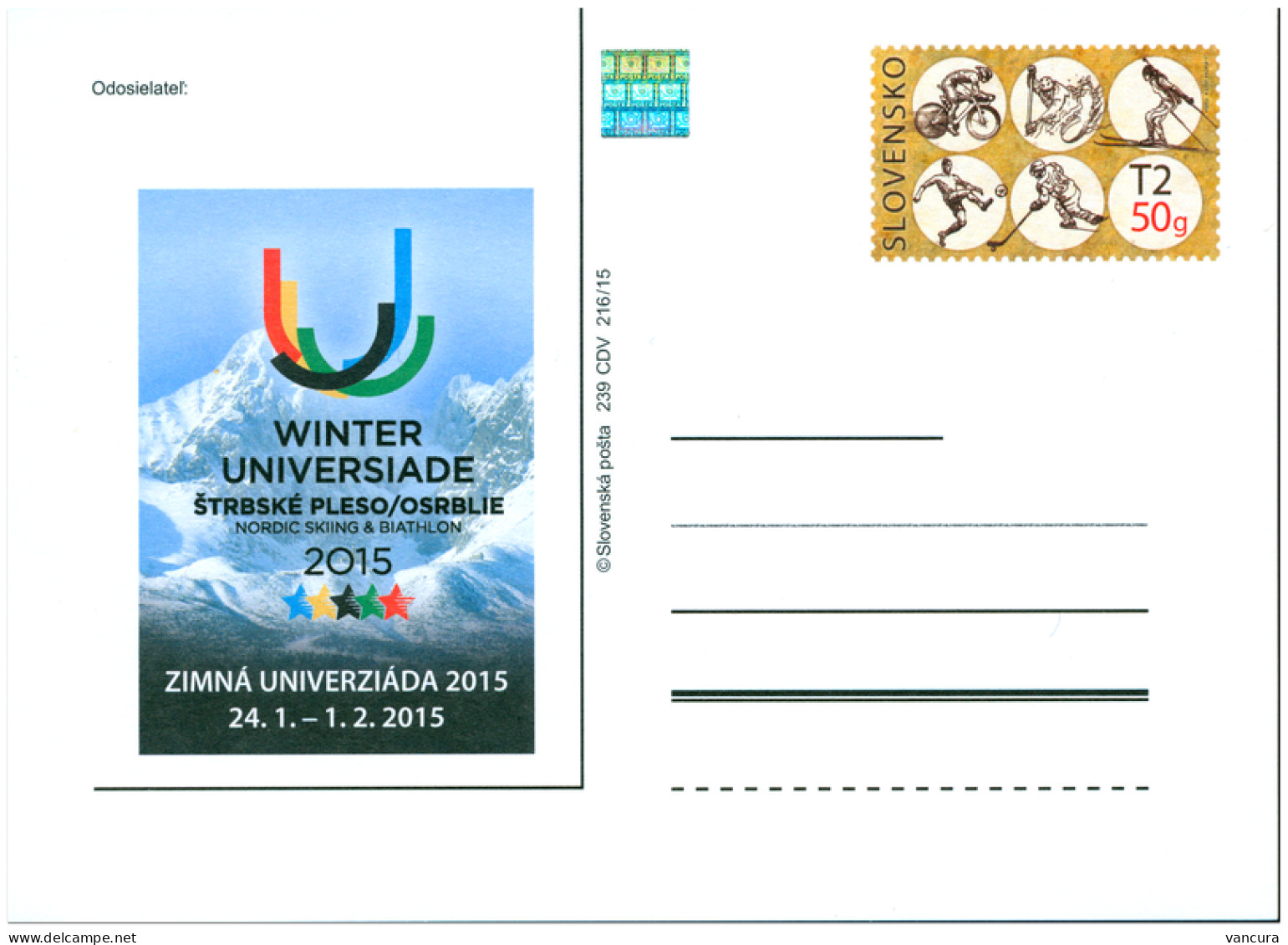 CDV 239 Slovakia Winter Universiade 2015 High Tatras - Cartes Postales