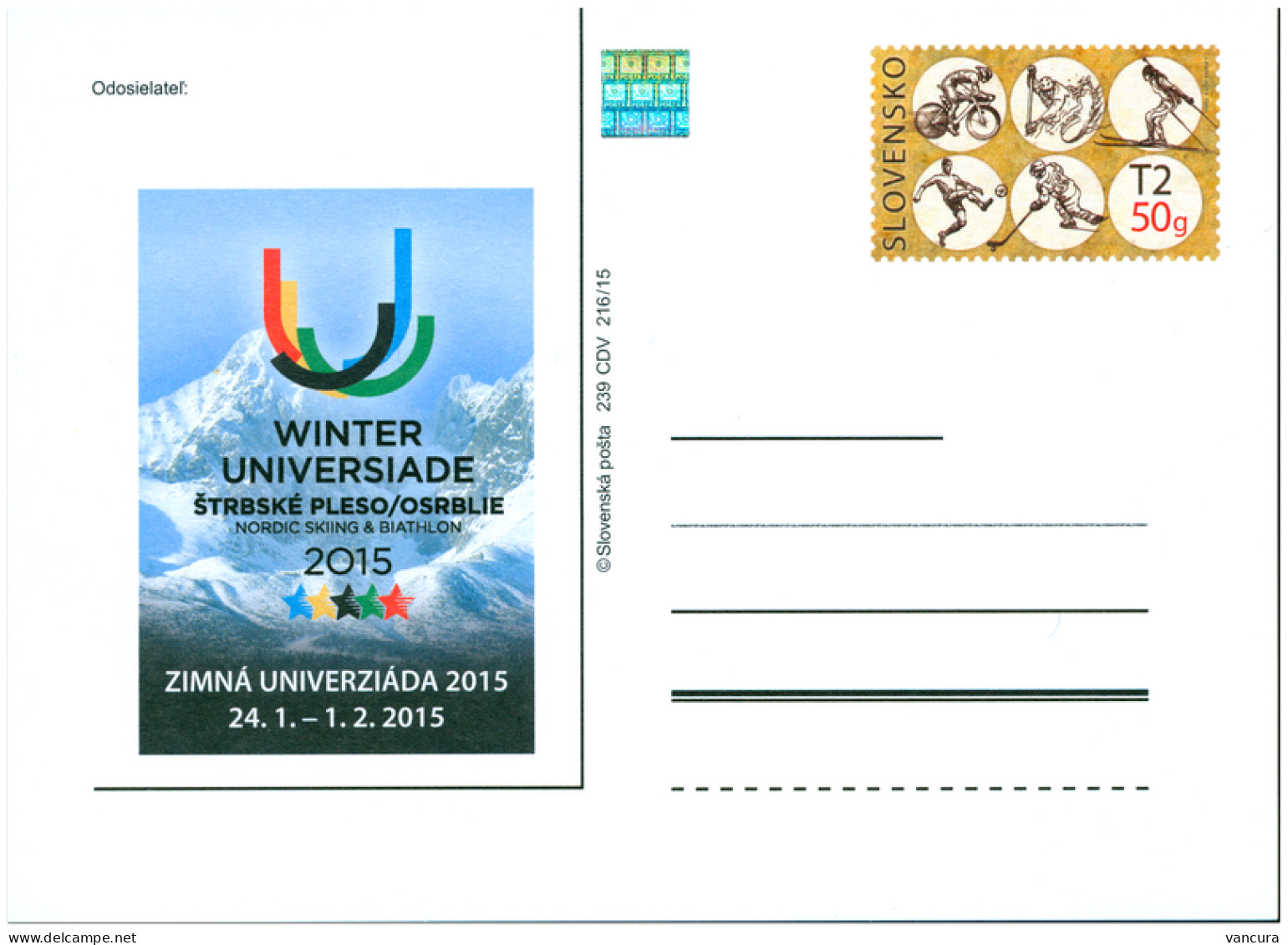 CDV 239 Slovakia Winter Universiade 2015 High Tatras - Postales