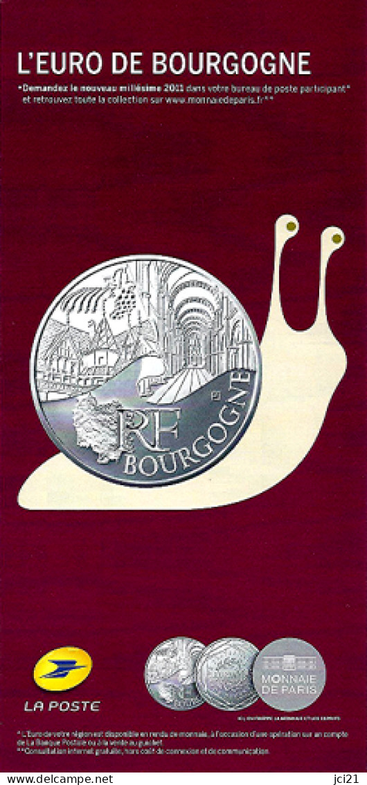 Flyer (Dépliant) Sur La Pièce De 10 Euros " BOURGOGNE 2011 " Monuments Des Régions Thème Escargot Com_numi9 - Commemoratives