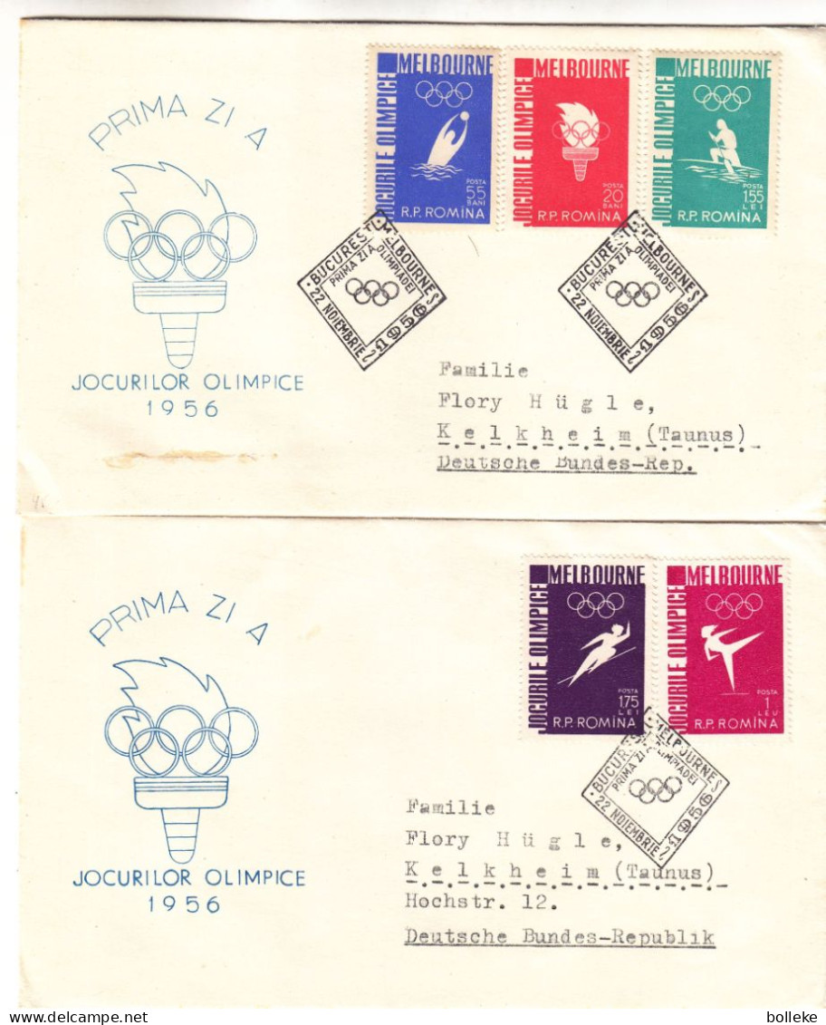 Jeux Olympiques - Melbourne 56 - Roumanie - 2 Lettres De 1956 - Oblit Bucuresti - Valeur 22 Euros - Storia Postale