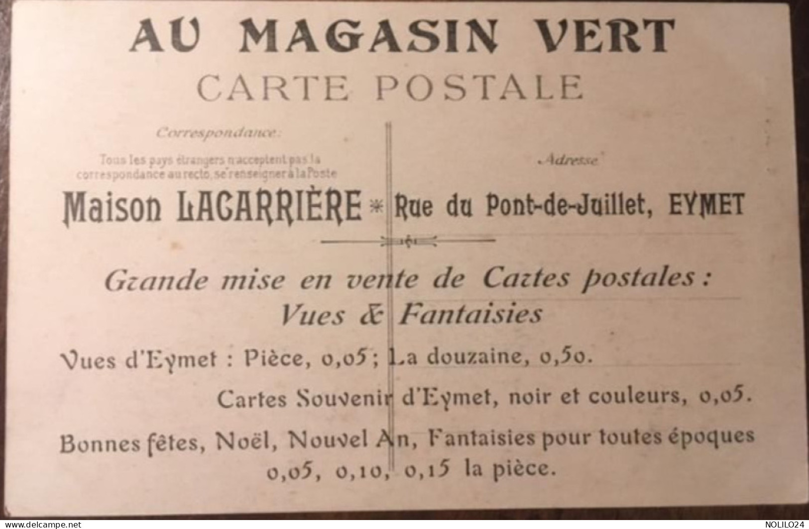 CPA 24 EYMET, Publicité Au Magasin Vert Maison LACARRIERE VENTE Cartes Postales La Vue Générale, éd Tamisé - Eymet