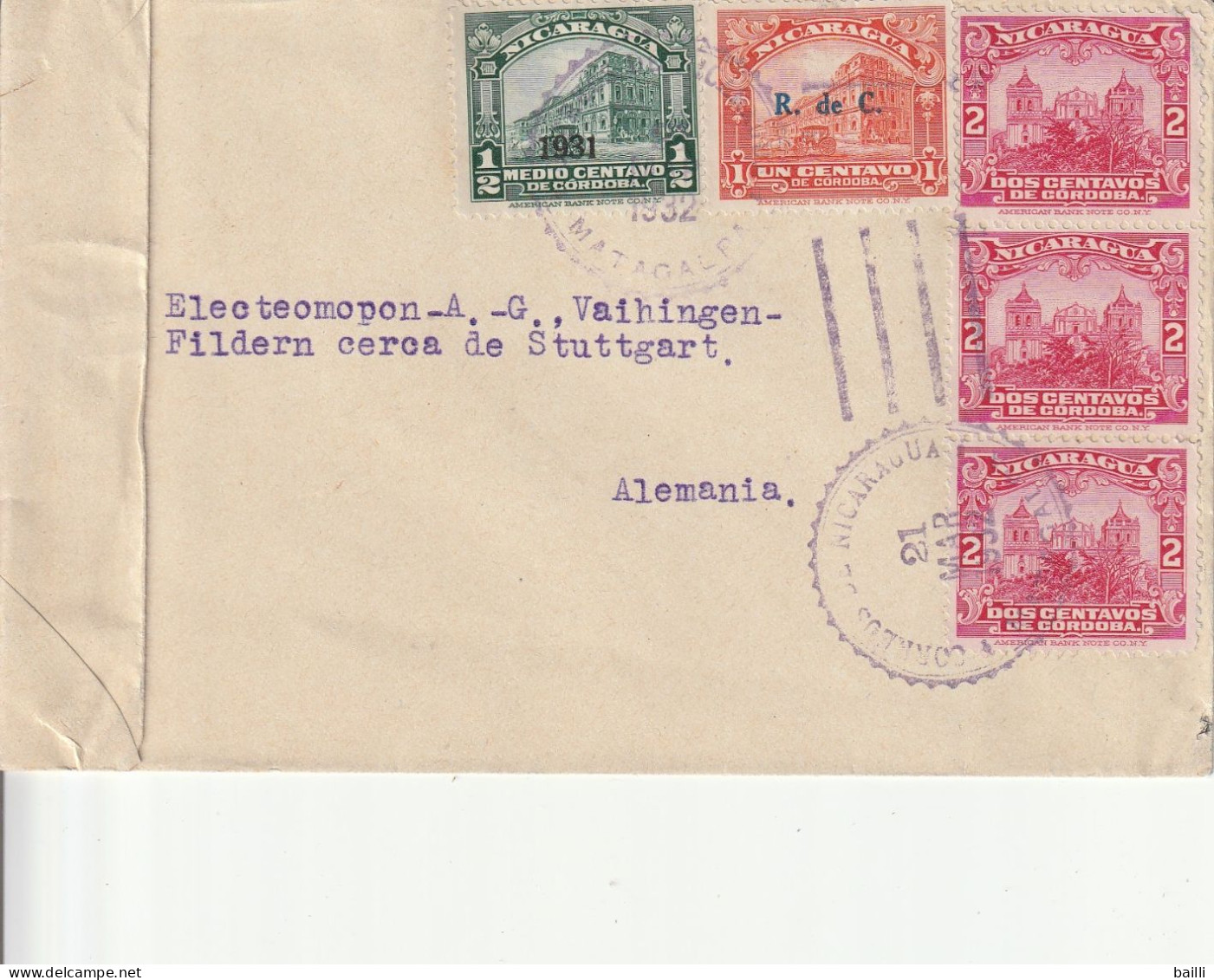 Nicaragua Lettre Pour L'Allemagne 1932 - Nicaragua